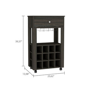 English Elm Espresso Carbon 12-Bottle Wine Cabinet with Drawer, Glass Storage & Casters for Modern Homes B06279977