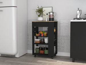 English Elm Wenge Kitchen Cart with 5 Shelves & 1 Drawer, Wengue and Light Oak Mobile Storage Cart with Wheels B062S00124