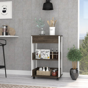 English Elm White White and Dark Walnut 1-Drawer 2-Shelf Kitchen Cart with Caster, Countertop, Full-Extension Slide, Storage B06280136