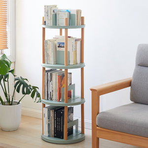 English Elm Storage Shelf Four Tier Rotating Bookcase Beech Wood and Steel Base for Any Room W128367499