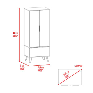 English Elm Light Oak Two-Door Wardrobe with Large Drawer, Hanging Rod & Shelf for Organized Bedrooms B062S00022