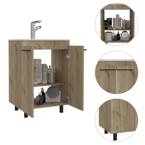 English Elm Light Oak Freestanding Vanity Cabinet with Drop-In Sink, 2 Doors, 2 Shelves, Rectangular 23.8"W x 34.1"H B062S00121