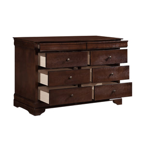 English Elm Brown Abbeville Louis Philippe Dresser in Cherry Finish with 6 Drawers, Hidden Storage & Bronze Knobs B01180912