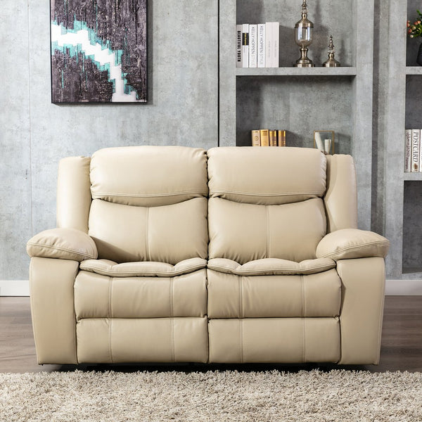 English Elm Breathable Cream Leather Manual Reclining Sofa - 3-Seater For Cozy Living Room Comfort & Style W79164348