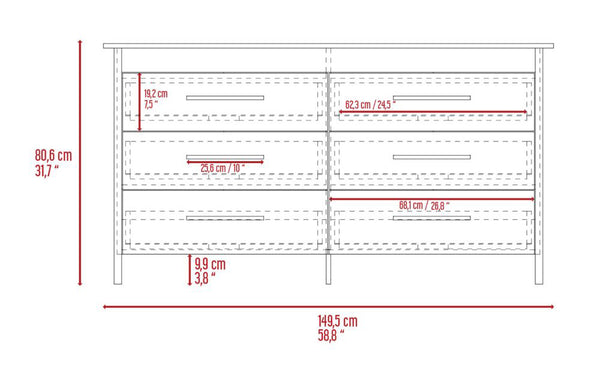 English Elm Southington Sleek 6-Drawer Rectangle Dresser with Black Metal Pulls and Spacious Organized Storage Beige B062S00141
