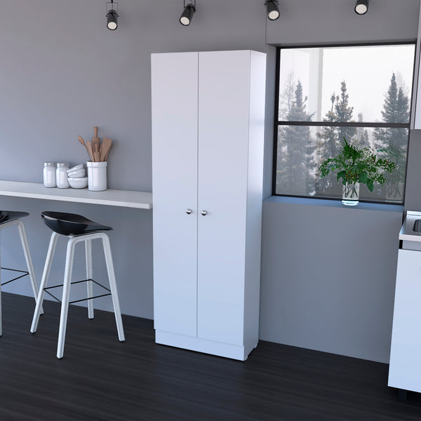 English Elm Buxton Tall White 2-Door Storage Cabinet with 5 Adjustable Shelves, Slim Profile for Organized Spaces B06280488