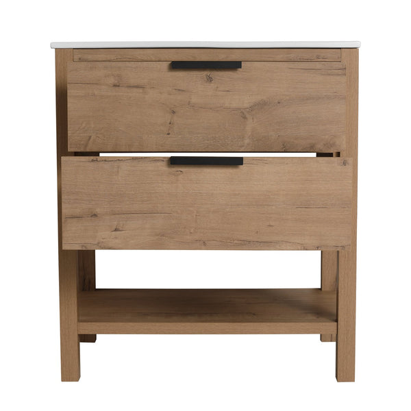 English Elm 30 Inch Bathroom Vanity - Stylish Plywood Design With Soft-Closing Drawers & Easy Installation W999S00061