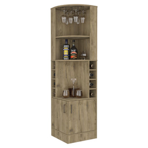 English Elm Macadamia 8-Bottle 2-Shelf Bar Cabinet with Concealed Storage, Display Niche & Upper Decorative Shelf B062P202119