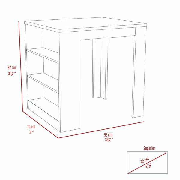 English Elm Elkins 3-Drawer Kitchen Island White and Pine — Compact Storage, Open Shelves, Multipurpose Dining Surface B062S00007
