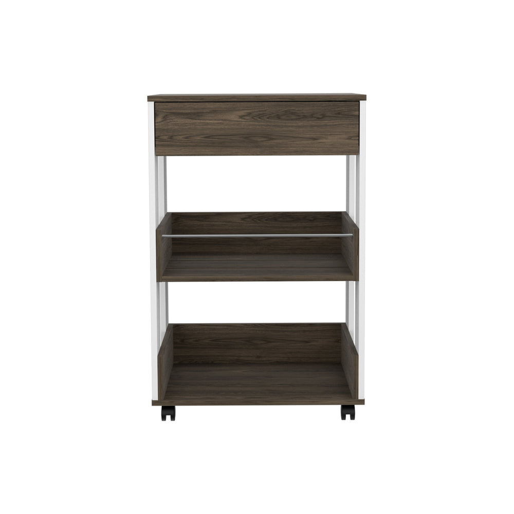 English Elm White White and Dark Walnut 1-Drawer 2-Shelf Kitchen Cart with Caster, Countertop, Full-Extension Slide, Storage B06280136
