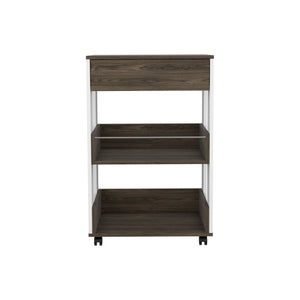 English Elm White White and Dark Walnut 1-Drawer 2-Shelf Kitchen Cart with Caster, Countertop, Full-Extension Slide, Storage B06280136