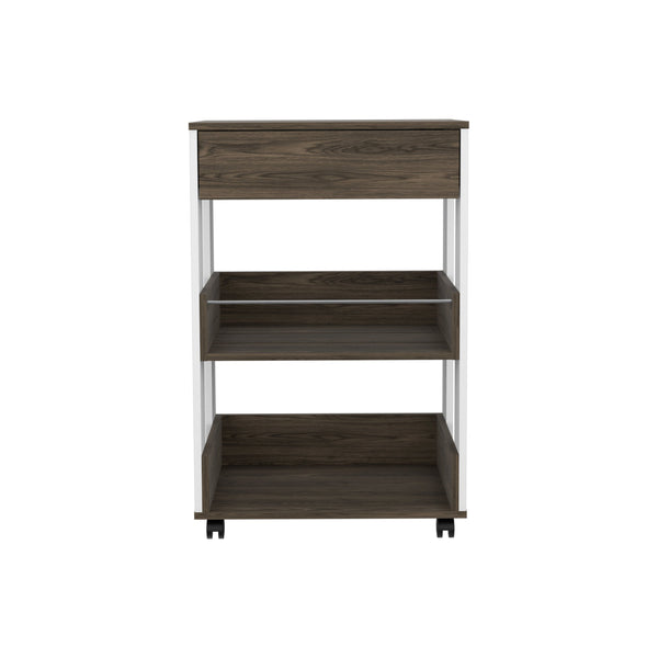 English Elm White White and Dark Walnut 1-Drawer 2-Shelf Kitchen Cart with Caster, Countertop, Full-Extension Slide, Storage B06280136