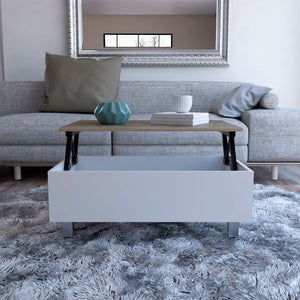 English Elm Tilton Lift-Top Coffee Table White Oak with Hidden Storage, Stainless Steel Legs, Locking Wheels B06280628