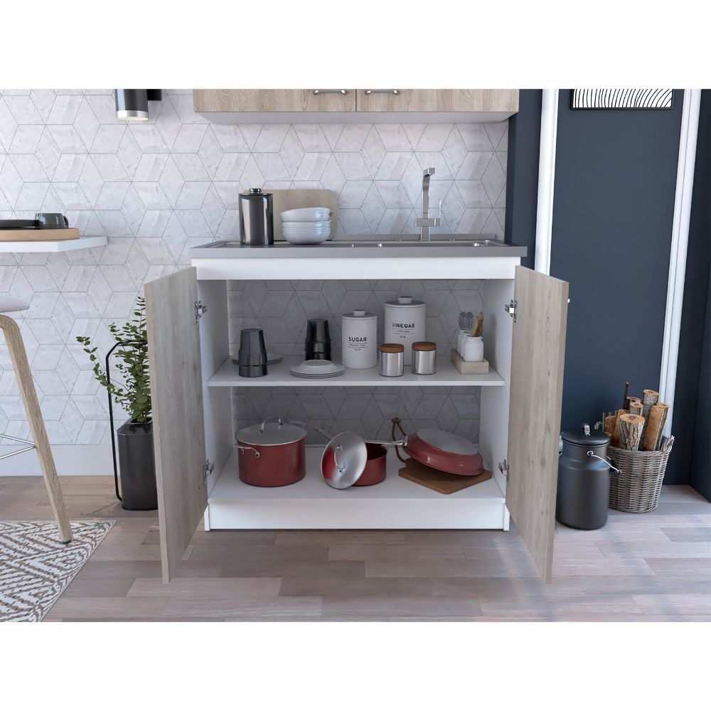 English Elm Brookeline Contemporary 2-Door Utility Sink Cabinet in White & Light Gray — Multiroom Workspace, 39.3" wide B062S00147