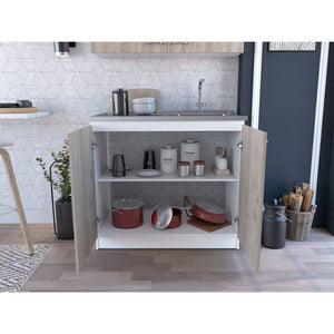 English Elm Brookeline Contemporary 2-Door Utility Sink Cabinet in White & Light Gray — Multiroom Workspace, 39.3" wide B062S00147