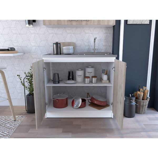 English Elm Brookeline Contemporary 2-Door Utility Sink Cabinet in White & Light Gray — Multiroom Workspace, 39.3" wide B062S00147