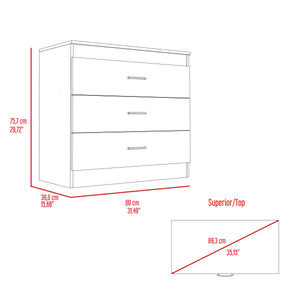 English Elm Bethage Modern 3-Drawer Dresser White - Compact Storage, Sleek Finish, Metal Handles, Versatile Style B06280072