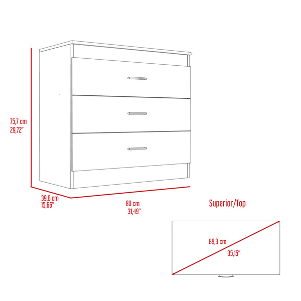 English Elm Bethage Modern 3-Drawer Dresser White - Compact Storage, Sleek Finish, Metal Handles, Versatile Style B06280072