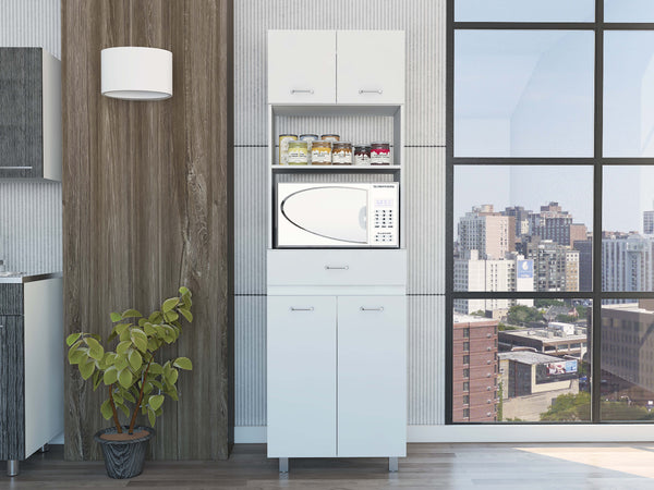 English Elm Pembrooke Tall Microwave Pantry Cabinet with Drawer & 5 Shelves, Smokey Oak Finish for Kitchen Storage White B062S00015