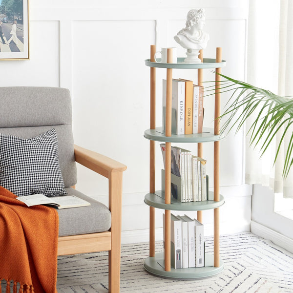 English Elm Storage Shelf Four Tier Rotating Bookcase Beech Wood and Steel Base for Any Room W128367499