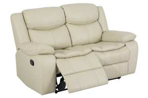 English Elm Breathable Leather Manual Reclining Loveseat - Stylish Cream Comfort For Modern Living Rooms W79164349