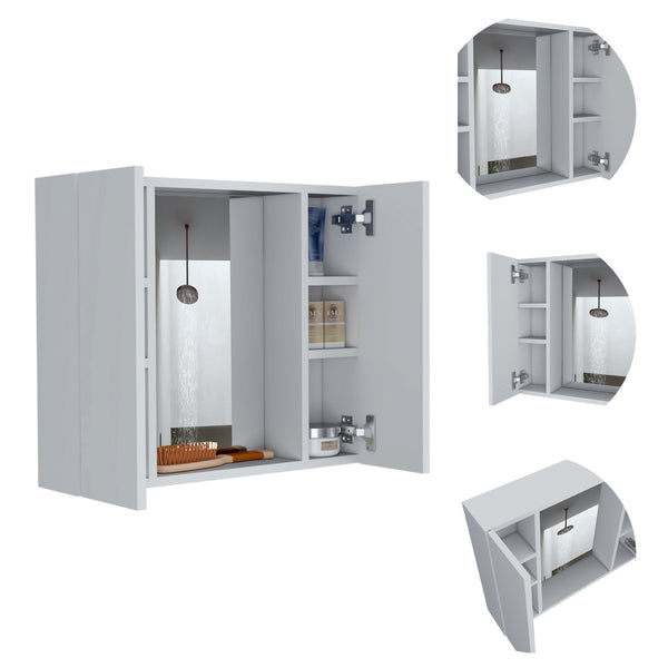 English Elm Ellegrini White Medicine Cabinet with Mirror, 7 Shelves & 2 Doors — Compact 23.6"x19.5" Storage Elegance B06280134