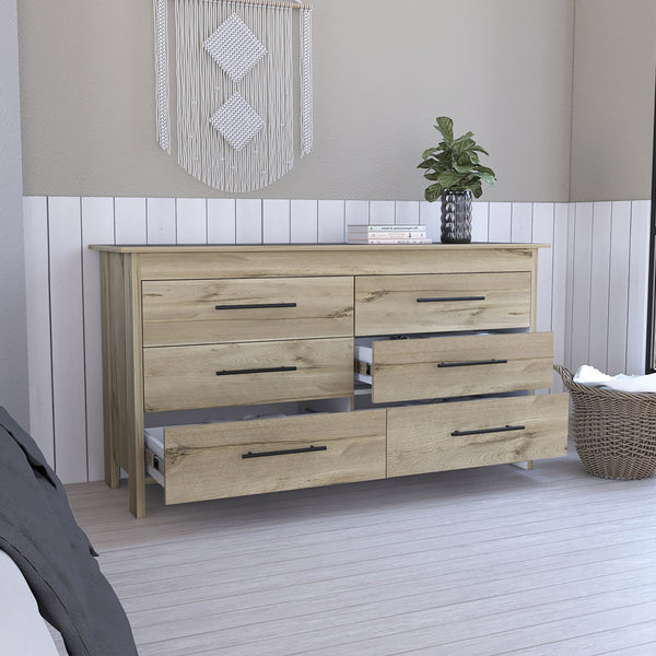 English Elm Southington Sleek 6-Drawer Rectangle Dresser with Black Metal Pulls and Spacious Organized Storage Beige B062S00141