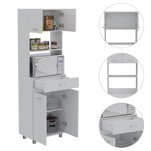 English Elm Pembrooke Tall Microwave Pantry Cabinet with Drawer & 5 Shelves, Smokey Oak Finish for Kitchen Storage White B062S00015