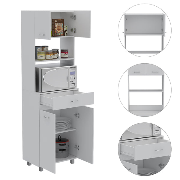 English Elm Pembrooke Tall Microwave Pantry Cabinet with Drawer & 5 Shelves, Smokey Oak Finish for Kitchen Storage White B062S00015