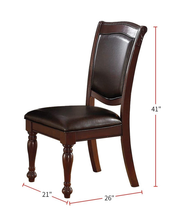 English Elm Gorgeous Formal Rubberwood Dining Side Chairs Set of 2 with Carved Accents Faux Leather Padded Seats Brown 22 L x 15 W x 42 H B01180914