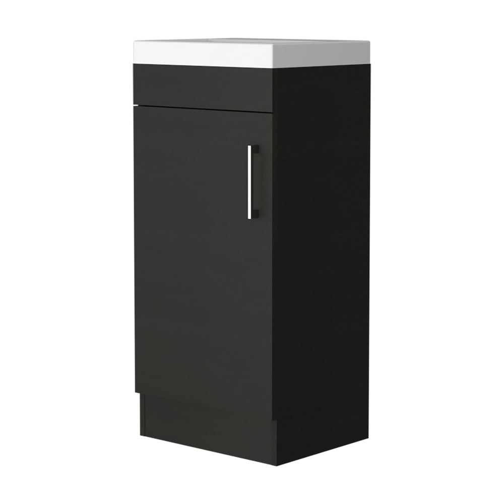 English Elm Wenge Bathroom Vanity with Metal Handle, Single-Door Cabinet, Interior Shelf & Slim Profile 34.65" B062S00179