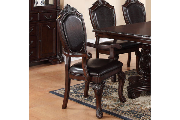 English Elm Gorgeous Formal Rubberwood Dining Side Chairs Set of 2 with Carved Accents Faux Leather Padded Seats Brown 22 L x 16 W x 47 H B01180915