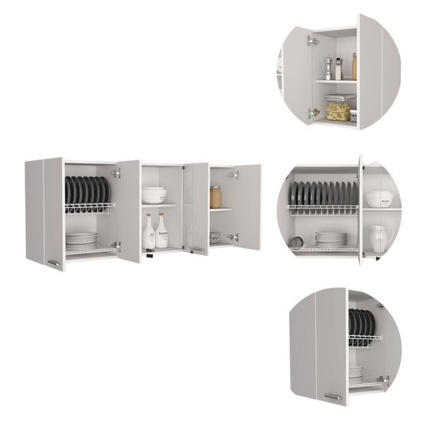 English Elm Shelton 59" Wall Cabinet White with 6 Doors & 2 Glass Panels, Spacious Shelving for Bath or Suite B06280519