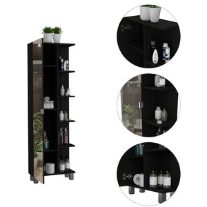 English Elm Wenge 5-Shelf Linen Cabinet With Mirror - Stylish Storage Solution For Compact Bathrooms & Decor B06280255-GIGA