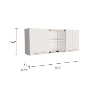 English Elm Shelton 59" Wall Cabinet White with 6 Doors & 2 Glass Panels, Spacious Shelving for Bath or Suite B06280519
