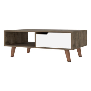 English Elm Dark Brown Modern Coffee Table with Drawer & Shelf, Spacious Top, Stylish Legs, Compact Storage B06280717