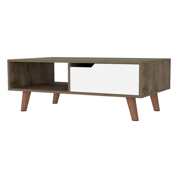 English Elm Dark Brown Modern Coffee Table with Drawer & Shelf, Spacious Top, Stylish Legs, Compact Storage B06280717