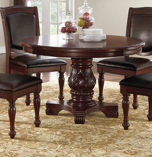 English Elm Majestic Formal Round Dining Table with Carved Floral Pedestal Base, Espresso Finish, 48" DIA elegant centerpiece Brown 51 L x 6 W x 51 H B011S00279