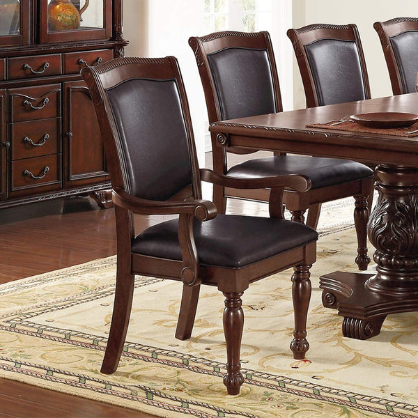 English Elm Royal Carved Formal Dining Side Chairs Set of 2 — Ornate Floral Rubberwood Frames with Padded PU Seats Brown 22 L x 15 W x 42 H B01180916