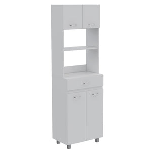 English Elm Pembrooke Tall Microwave Pantry Cabinet with Drawer & 5 Shelves, Smokey Oak Finish for Kitchen Storage White B062S00015