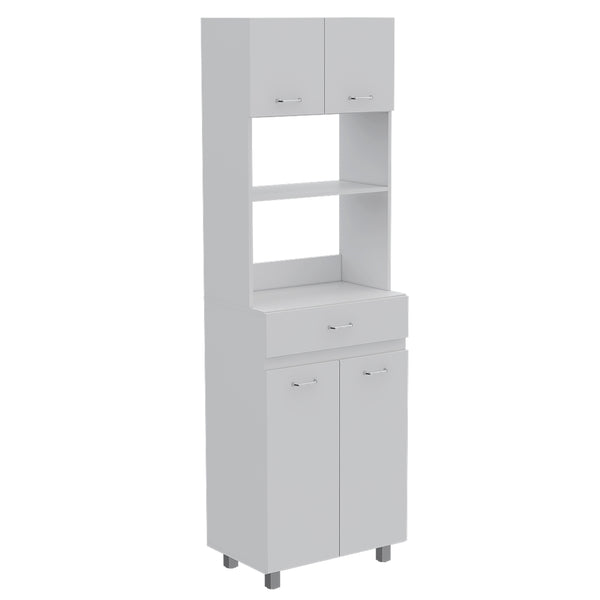 English Elm Pembrooke Tall Microwave Pantry Cabinet with Drawer & 5 Shelves, Smokey Oak Finish for Kitchen Storage White B062S00015