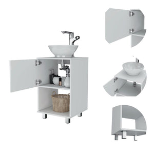 English Elm Saybrooke Modern 1-Shelf Single Bathroom Vanity White with Resin Sink, Cabinet & Open Shelf Storage B062S00078
