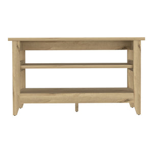 English Elm Light Oak Contemporary 2-Shelf Storage Bench with Sturdy Legs, Durable Particle Board, Versatile Entryway Seat — 43.3" Wide Organizer for Living Room, Hallway, Bedroom (Light Oak) B06280611