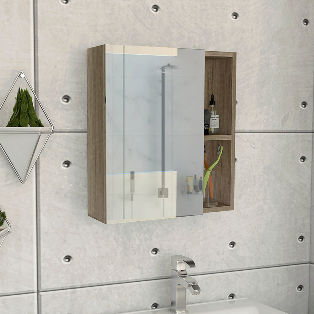 English Elm Whirlwind Light Oak Medicine Cabinet with Mirror and Single Shelf, Compact Rectangle Storage for Bathroom Essentials B06280246