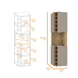 English Elm Macadamia 10-Bottle Bar Cabinet with Taupe Finish, 4 Doors, Cup Rack & Top Shelf for Stylish Storage B062S00076