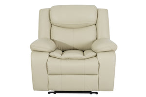 English Elm Breathable Leather Manual Reclining Sectional Sofa Cream & Dark Brown, Solid Wood Frame, Storage Ahnung W79164350