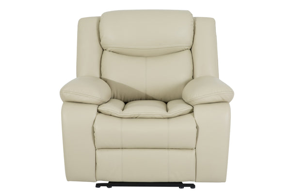 English Elm Breathable Leather Manual Reclining Sectional Sofa Cream & Dark Brown, Solid Wood Frame, Storage Ahnung W79164350