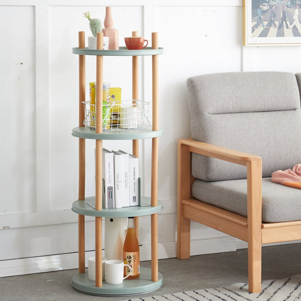English Elm Storage Shelf Four Tier Rotating Bookcase Beech Wood and Steel Base for Any Room W128367499