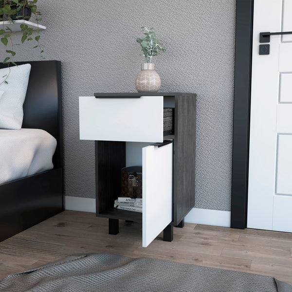 English Elm Smokey Oak and White 1-Drawer Nightstand with Cabinet Storage, Sturdy Legs, Stylish Display Surface B06280711