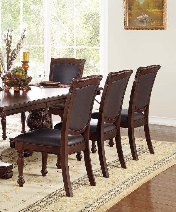 English Elm Gorgeous Formal Rubberwood Dining Side Chairs Set of 2 with Carved Accents Faux Leather Padded Seats Brown 22 L x 15 W x 42 H B01180914